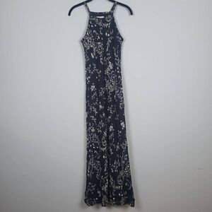 Express Womens Vintage Size 1/2 Halter Neck Maxi Dress Black Floral 90s NWT
